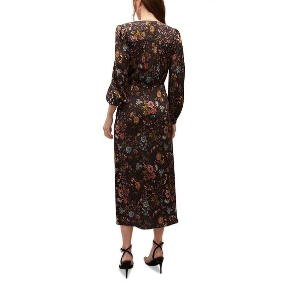 NWT Veronica Beard Terina Gathered Floral-Print Silk-Blend Midi Dress in Black 0 - Picture 3 of 16